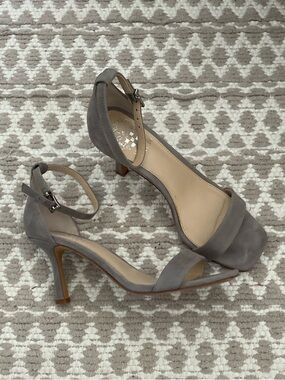 Vince Camuto Taupe Suede Ankle-Strap Stiletto Sandals
